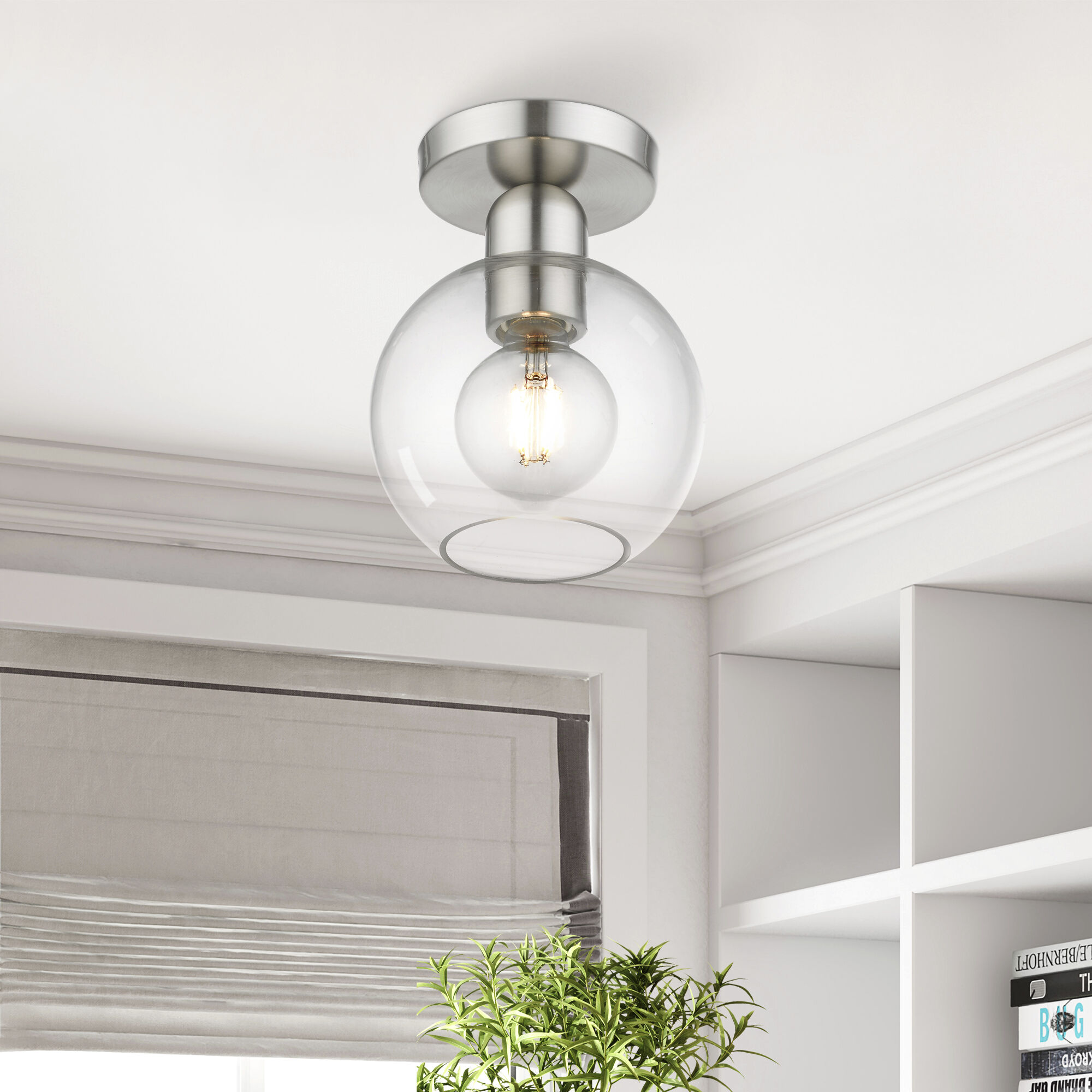 Downtown 1 Light 7 inch Brushed Nickel Semi-Flush Ceiling Light, Sphere