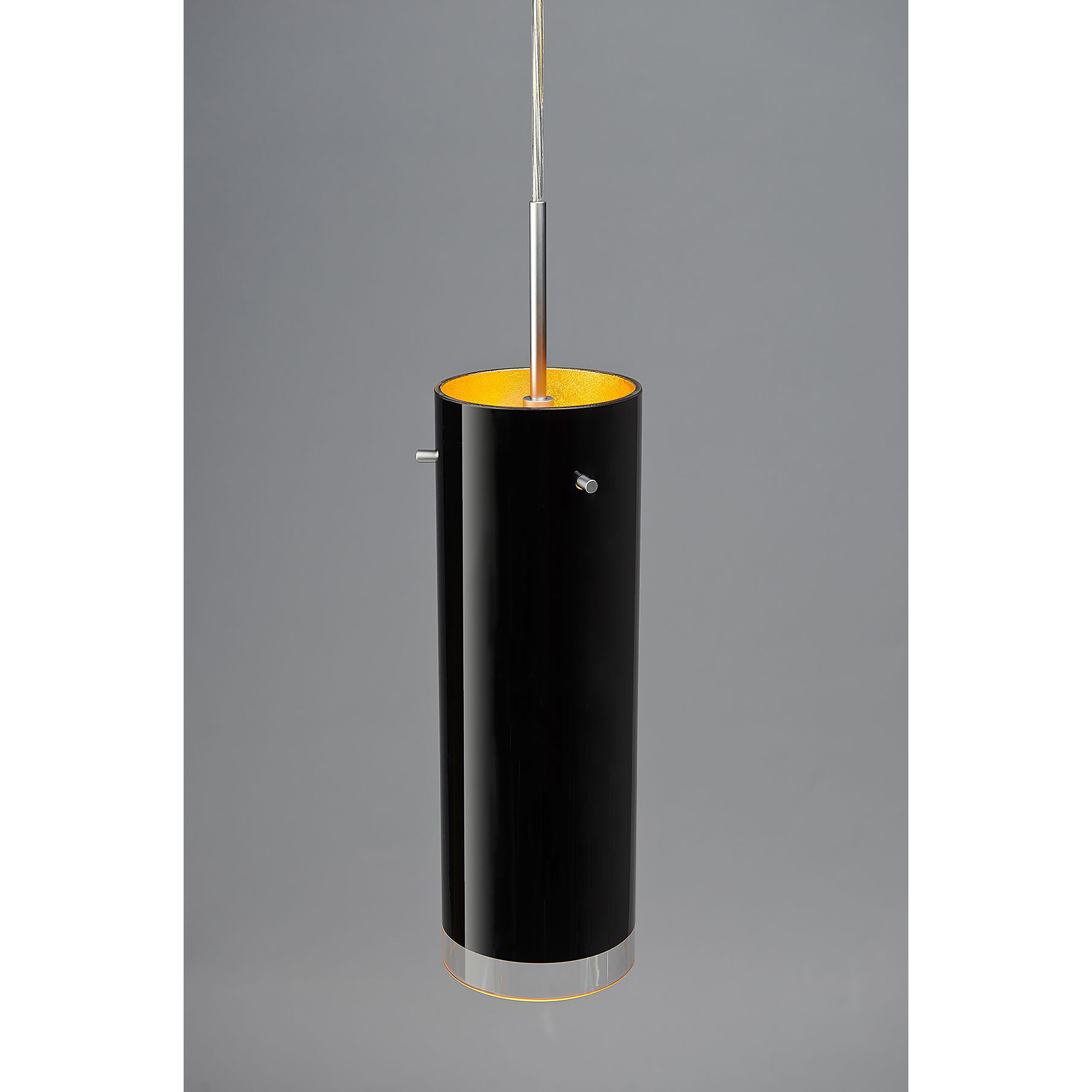Cyrus 4 inch Matte Chrome Pendant Ceiling Light in Black Outer/Gold Inner Glass