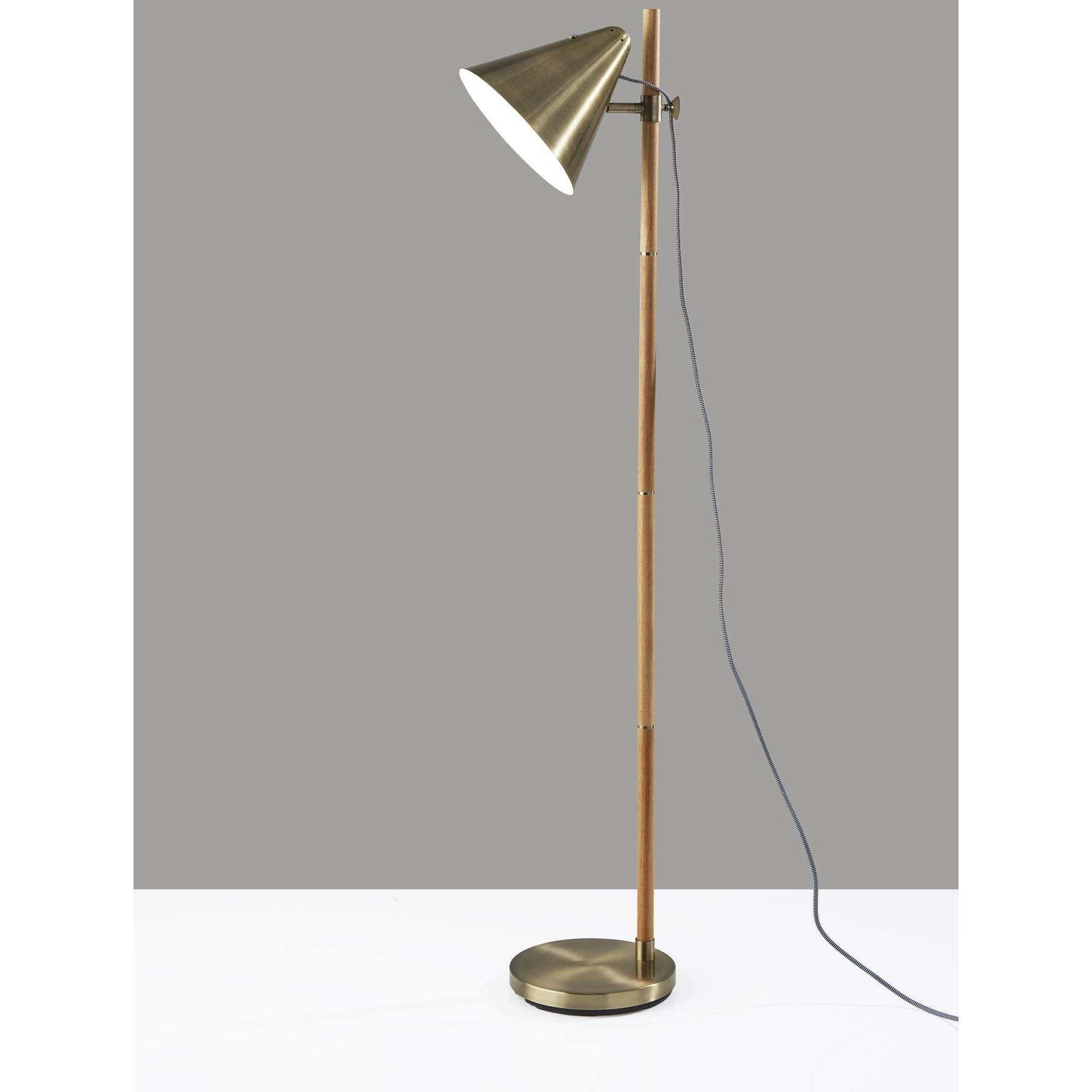 Bryn 58 inch 60 watt Natural Rubberwood and Antique Brass Floor Lamp Portable Light