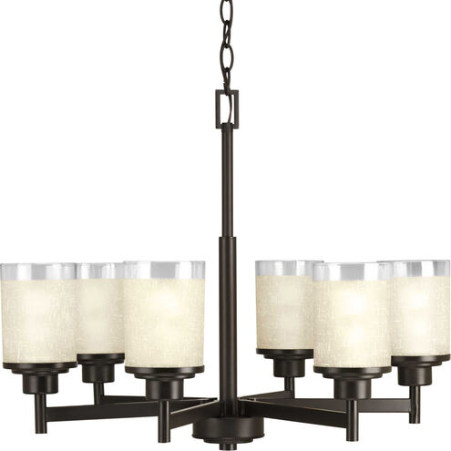 Alexa 6 Light 25 inch Antique Bronze Chandelier Ceiling Light in Etched Umber Linen with Clear Top