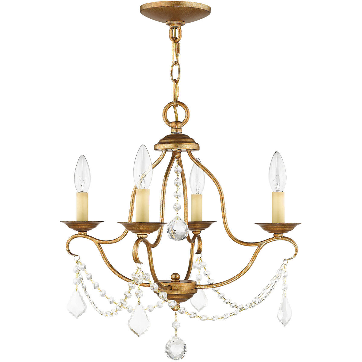 Chesterfield 4 Light 18 inch Antique Gold Leaf Mini Chandelier Ceiling Light