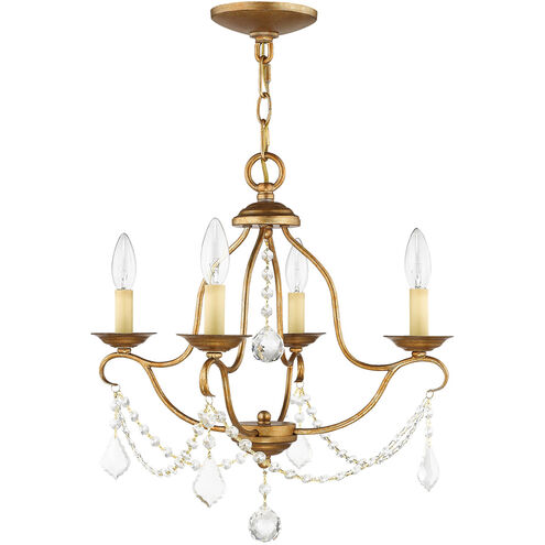 Chesterfield 4 Light 18 inch Antique Gold Leaf Mini Chandelier Ceiling Light