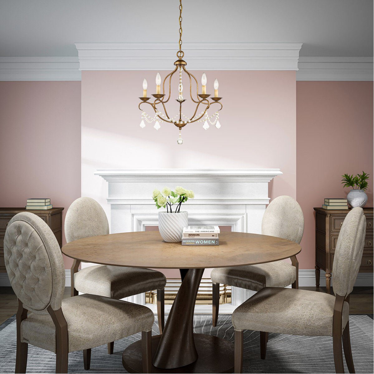 Chesterfield 5 Light 22 inch Antique Gold Leaf Chandelier Ceiling Light