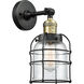 Franklin Restoration Small Bell Cage 1 Light 5 inch Black Antique Brass Semi-Flush Mount Ceiling Light in Clear Glass, Franklin Restoration