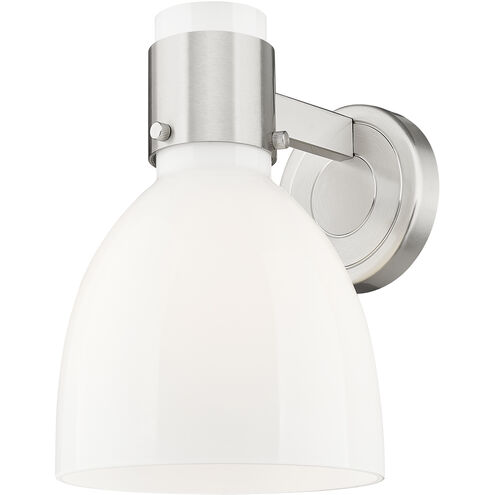Lawton Bell Sconce Wall Light in Satin Nickel, Gloss White Glass