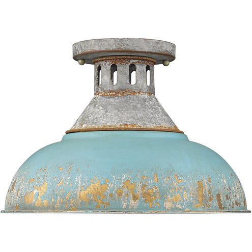 Kinsley 1 Light 14 inch Aged Galvanized Steel Semi-flush Ceiling Light in Teal