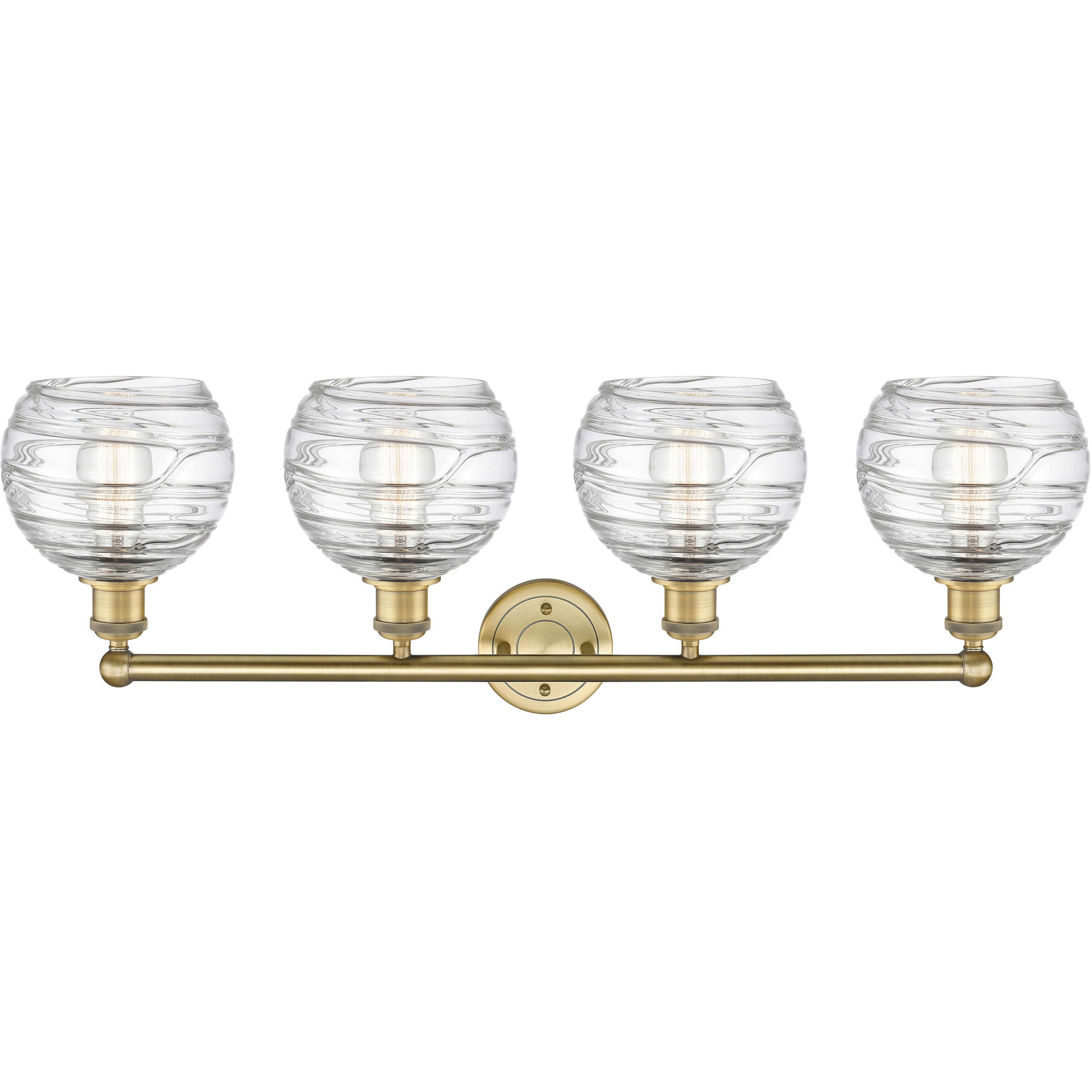 Athens Deco Swirl 4 Light 35 inch Brushed Brass Bath Vanity Light Wall Light in Clear Deco Swirl Glass