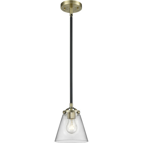 Nouveau Cone LED 6.25 inch Black Antique Brass Mini Pendant Ceiling Light in Clear, Nouveau