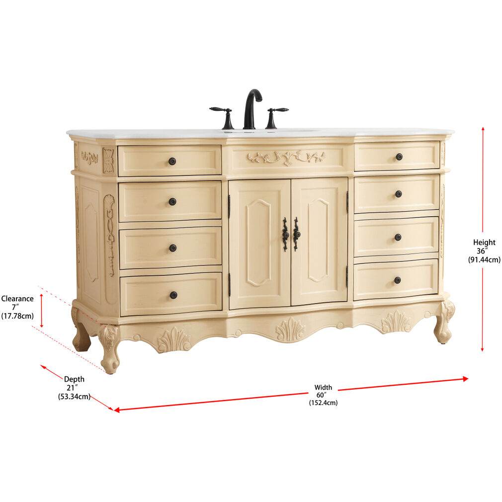 Danville 60 X 21 X 36 inch Light Antique Beige Vanity Sink Set