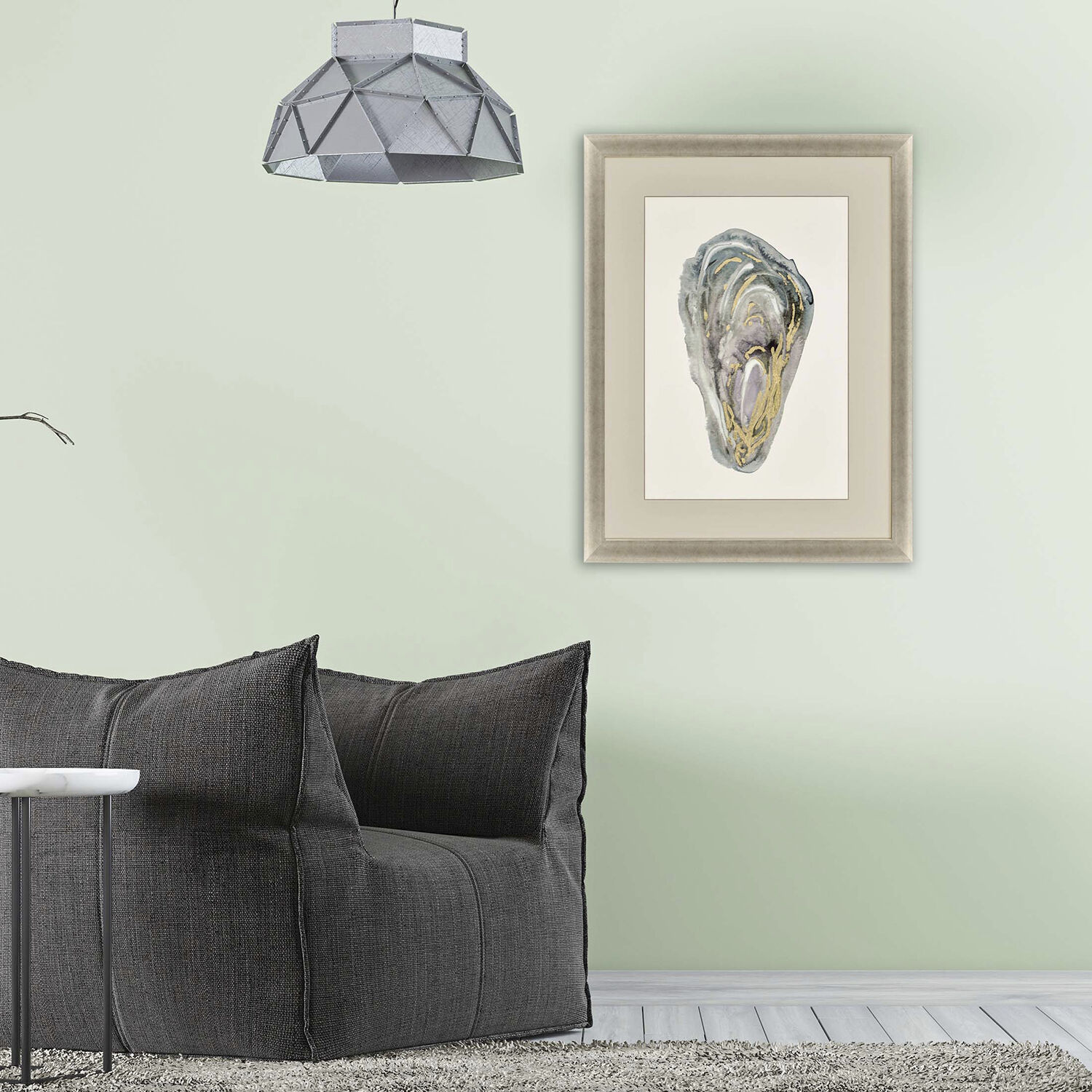 Crassostrea Virginica Blue and Metallic and Beige and Gray Framed Art, The Studio