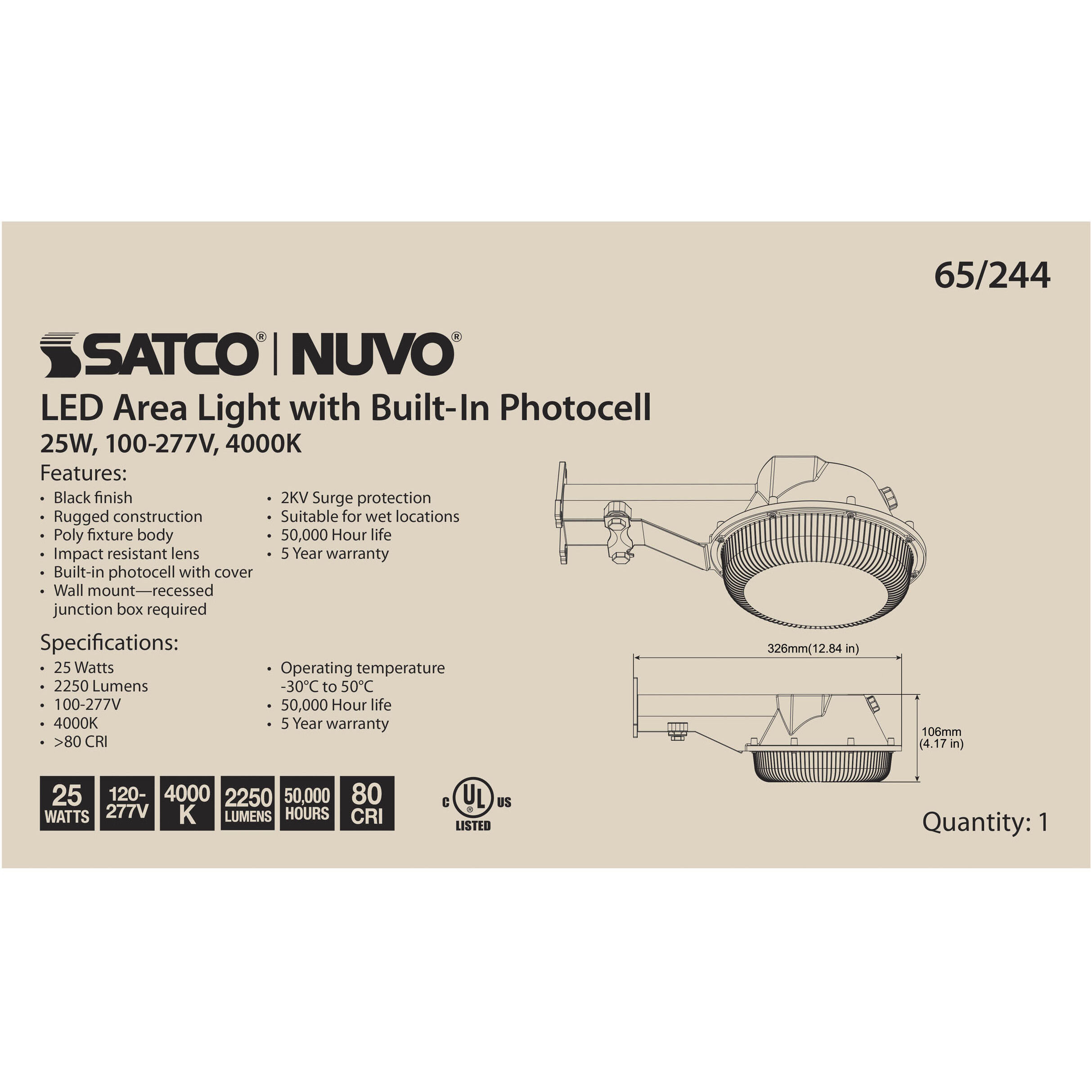 Brentwood LED 4 inch Black Outdoor Area Light