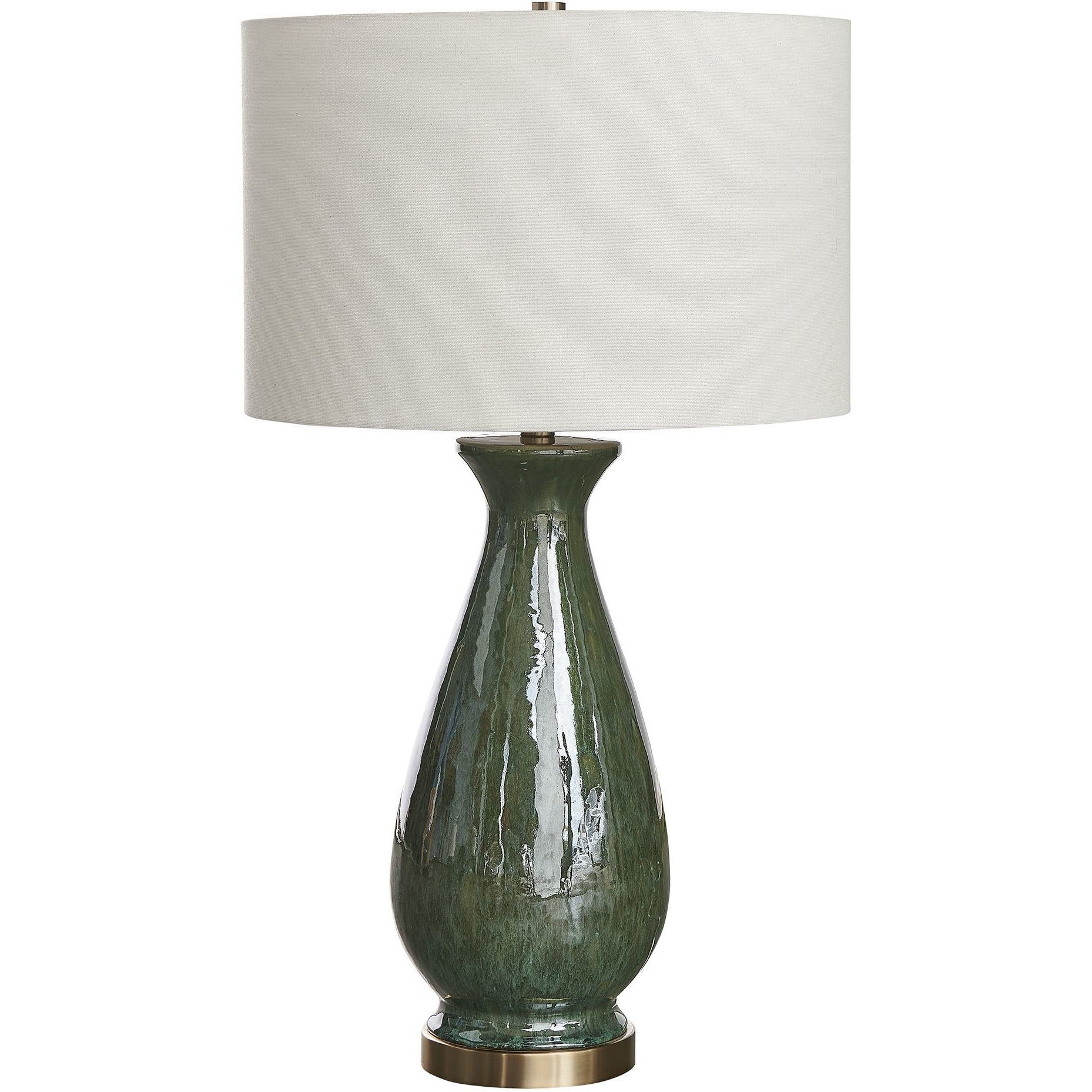 Colestin 30 inch 150.00 watt Deep Green Drip Glaze and Brushed Brass Table Lamp Portable Light