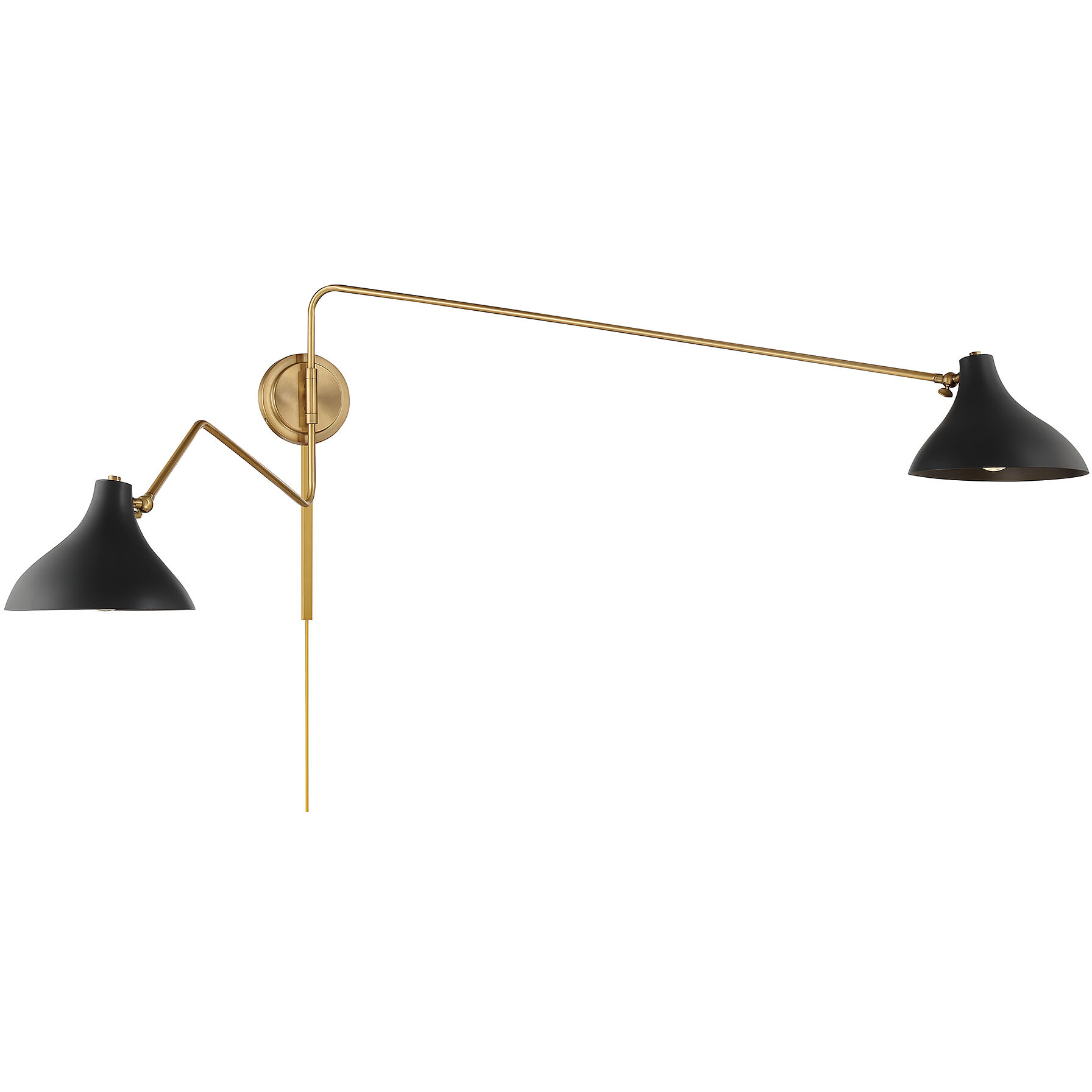 Modern 2 Light 86 inch Matte Black with Natural Brass Wall Sconce Wall Light