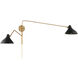 Modern 2 Light 86 inch Matte Black with Natural Brass Wall Sconce Wall Light