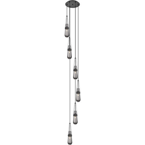Milan 6 Light 15 inch Matte Black Multi Pendant Ceiling Light in Light Smoke Glass