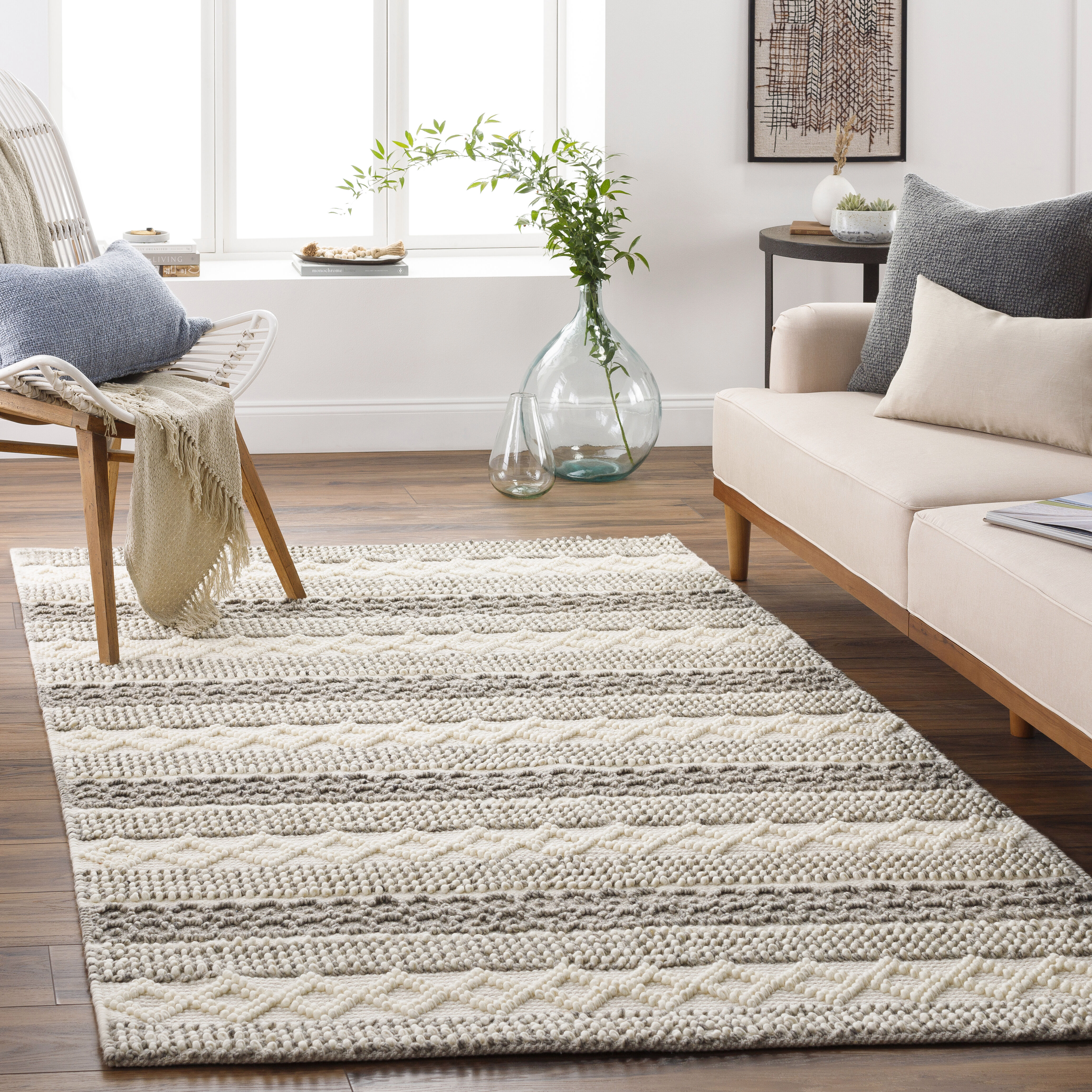 Farmhouse Neutrals 120 X 96 inch Cream/Oatmeal/Charcoal/Beige Handmade Rug in 8 x 10, Rectangle