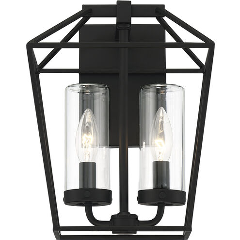 Bastille 2 Light 12 inch Satin Black Outdoor Wall Sconce