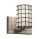 Wire Glass 7 inch Polished Chrome Wall Sconce Wall Light in Grid with Clear Bubbles, Cylinder with Flat Rim, Incandescent, Era