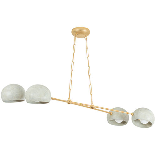 Turner 4 Light 52 inch Vintage Gold Leaf and Limewash Plaster Chandelier Ceiling Light