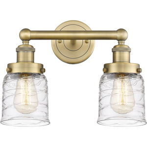 Bell 2 Light 15.5 inch Brushed Brass and Clear Deco Swirl Bath Vanity Light Wall Light