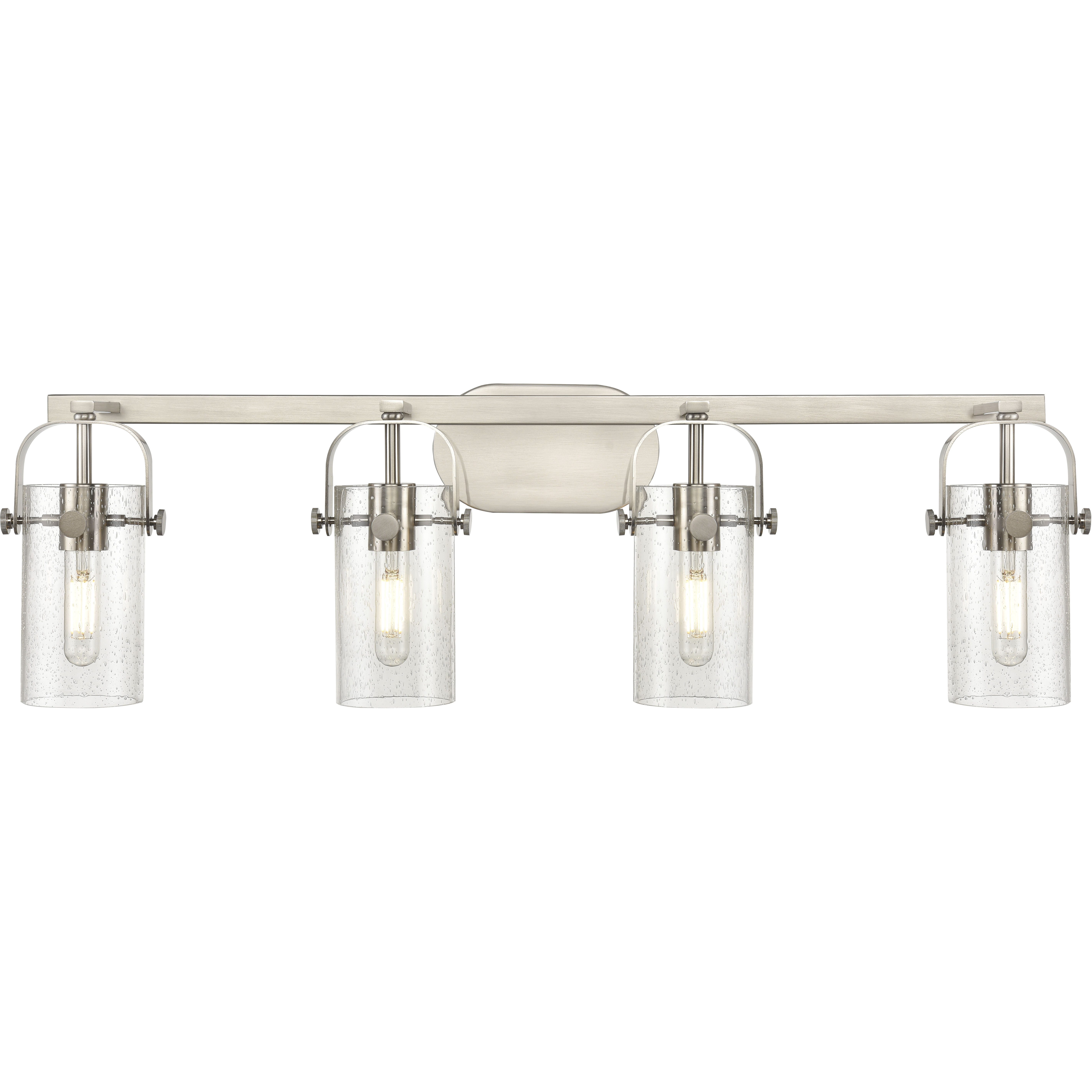 Pilaster II Cylinder 4 Light 34.88 inch Satin Nickel Bath Vanity Light Wall Light in Seedy Glass