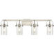Pilaster II Cylinder 4 Light 34.88 inch Satin Nickel Bath Vanity Light Wall Light in Seedy Glass