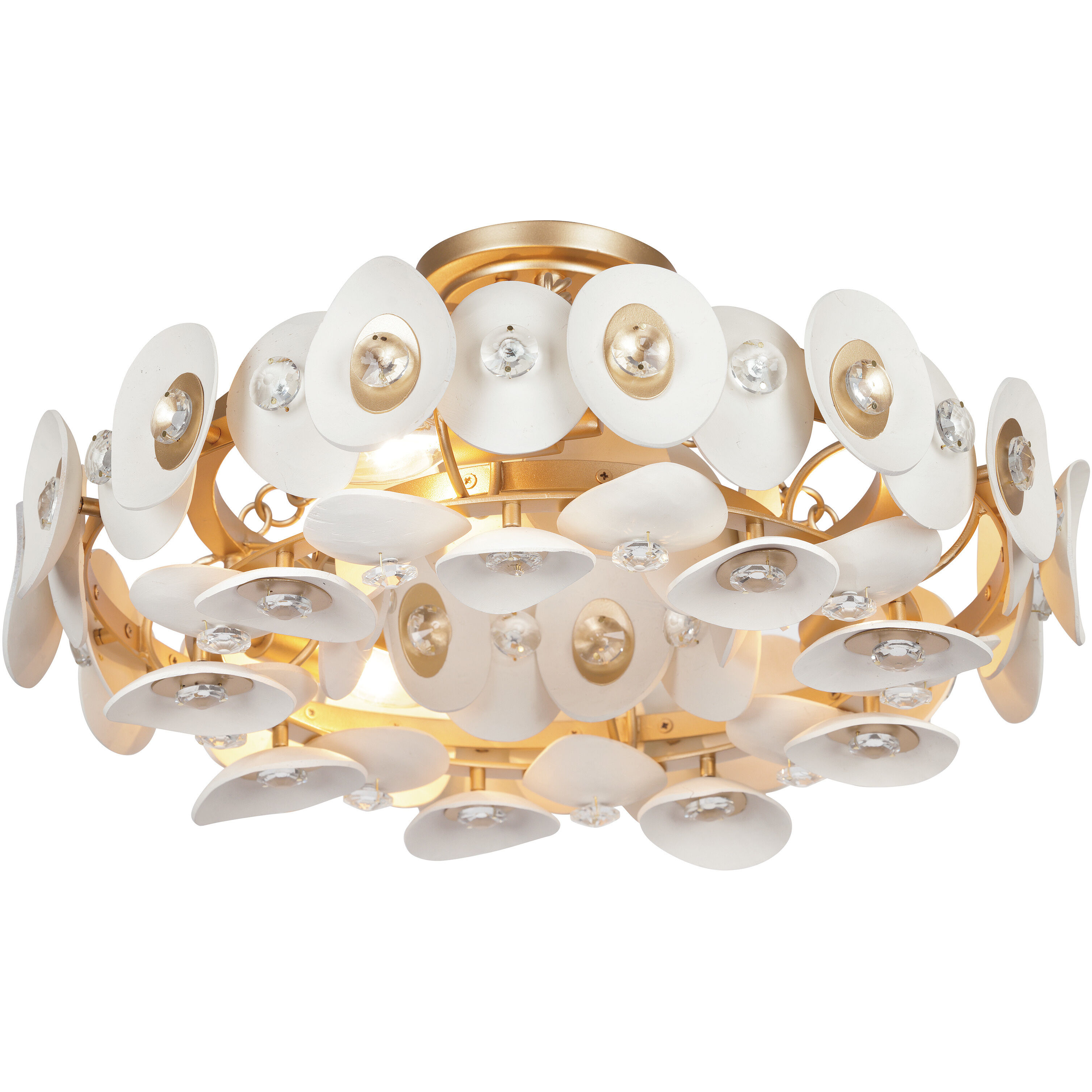 Niu 3 Light 20 inch Coconut Shell Gold / Coconut Shell White Semi Flush Ceiling Light
