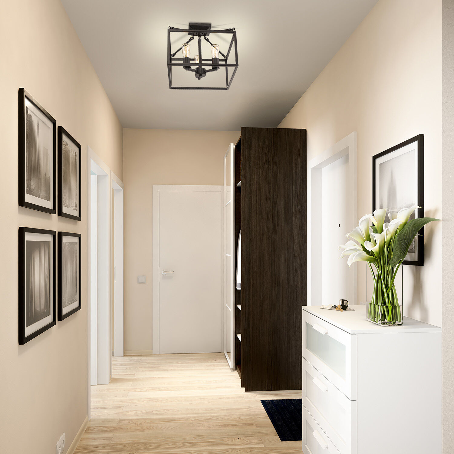 Wesson 3 Light 14 inch Matte Black Semi-Flush Mount Ceiling Light