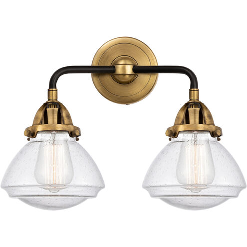 Nouveau 2 Olean LED 14.75 inch Black Antique Brass Bath Vanity Light Wall Light in Seedy Glass