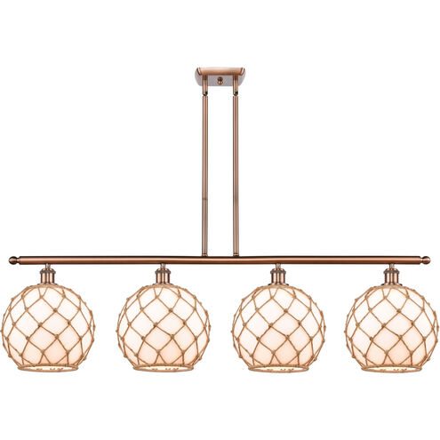Ballston Large Farmhouse Rope LED 48 inch Antique Copper Island Light Ceiling Light in White Glass with Brown Rope, Ballston
