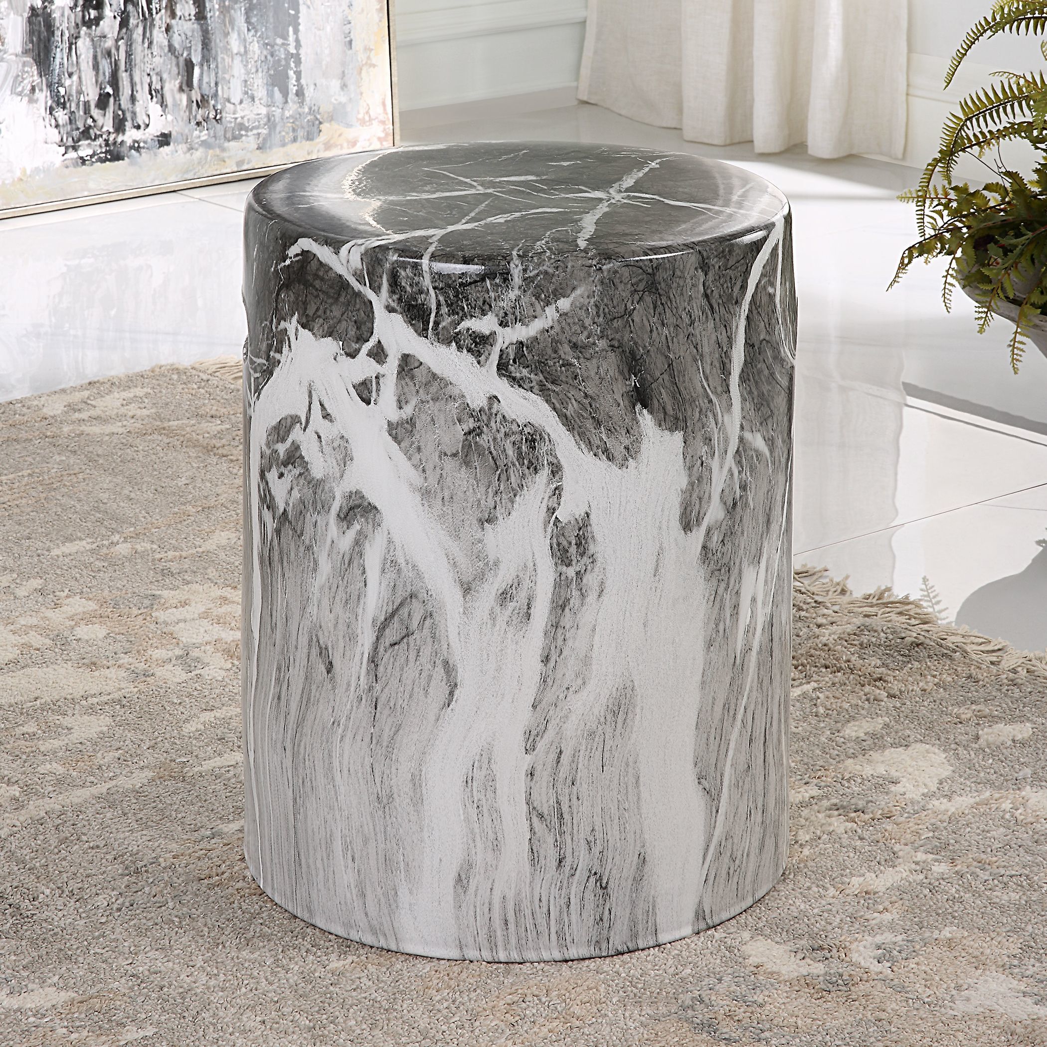 Marvel 17 inch Black and White Marbled Garden Stool