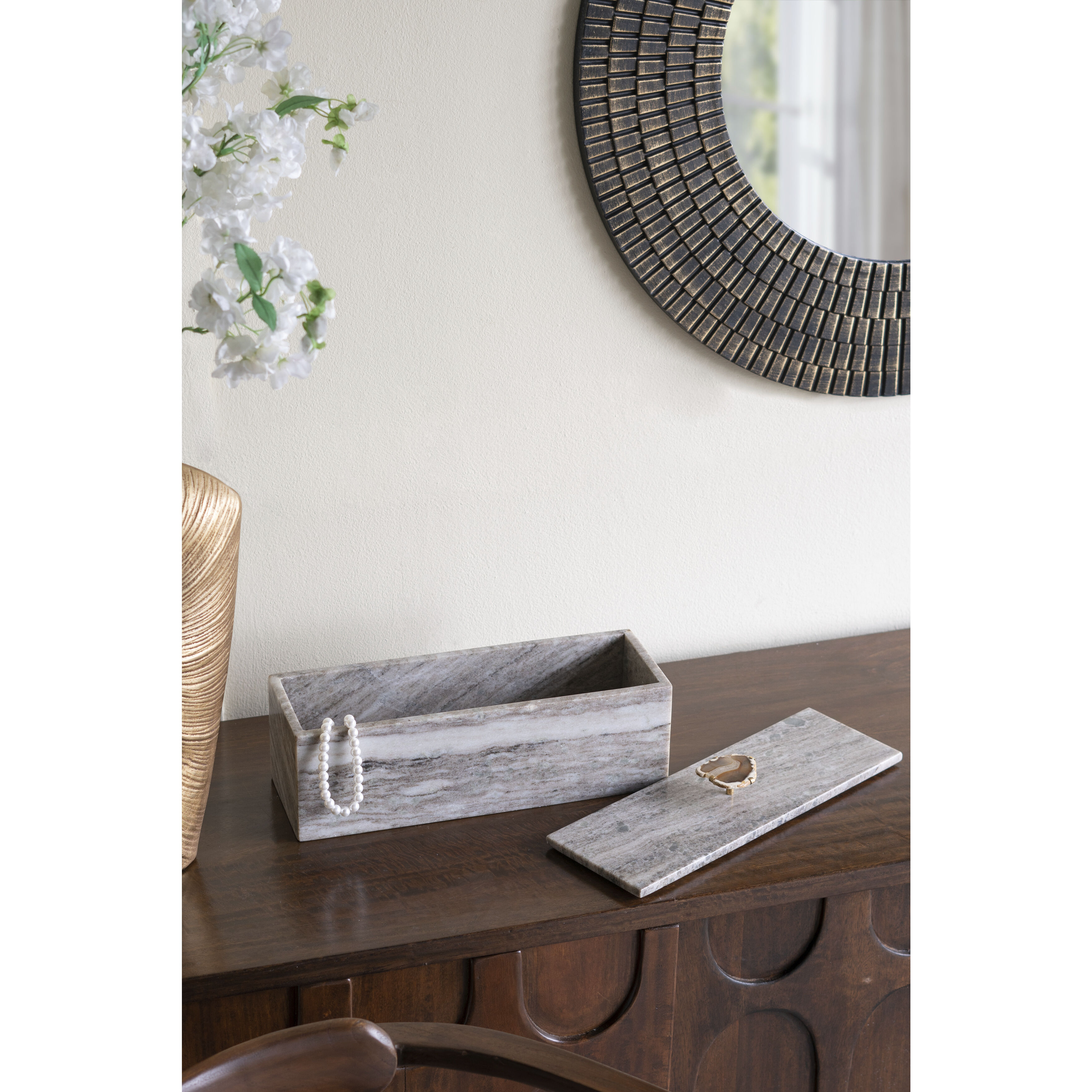 Anita 15 inch Gray and Brass Decorative Storage Box