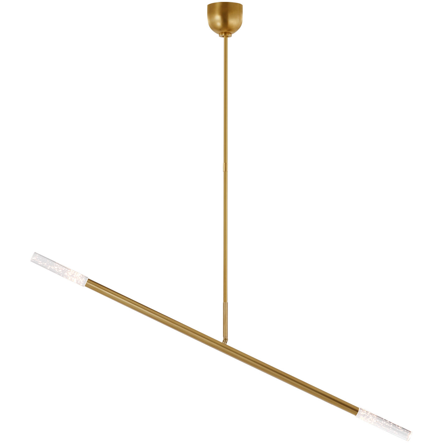 Kelly Wearstler Rousseau LED 60 inch Antique-Burnished Brass Articulating Linear Chandelier Ceiling Light in Seeded Glass, Large