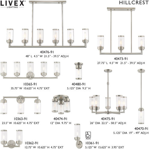 Hillcrest 6 Light 48 inch Brushed Nickel Linear Chandelier Ceiling Light