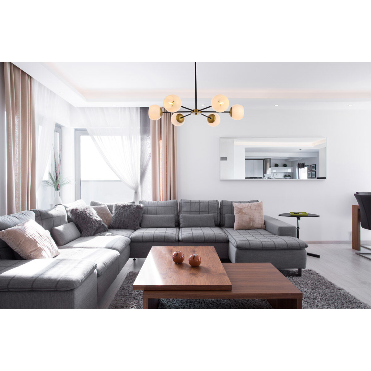 Briggs 6 Light 36 inch Black and Brass Pendant Ceiling Light