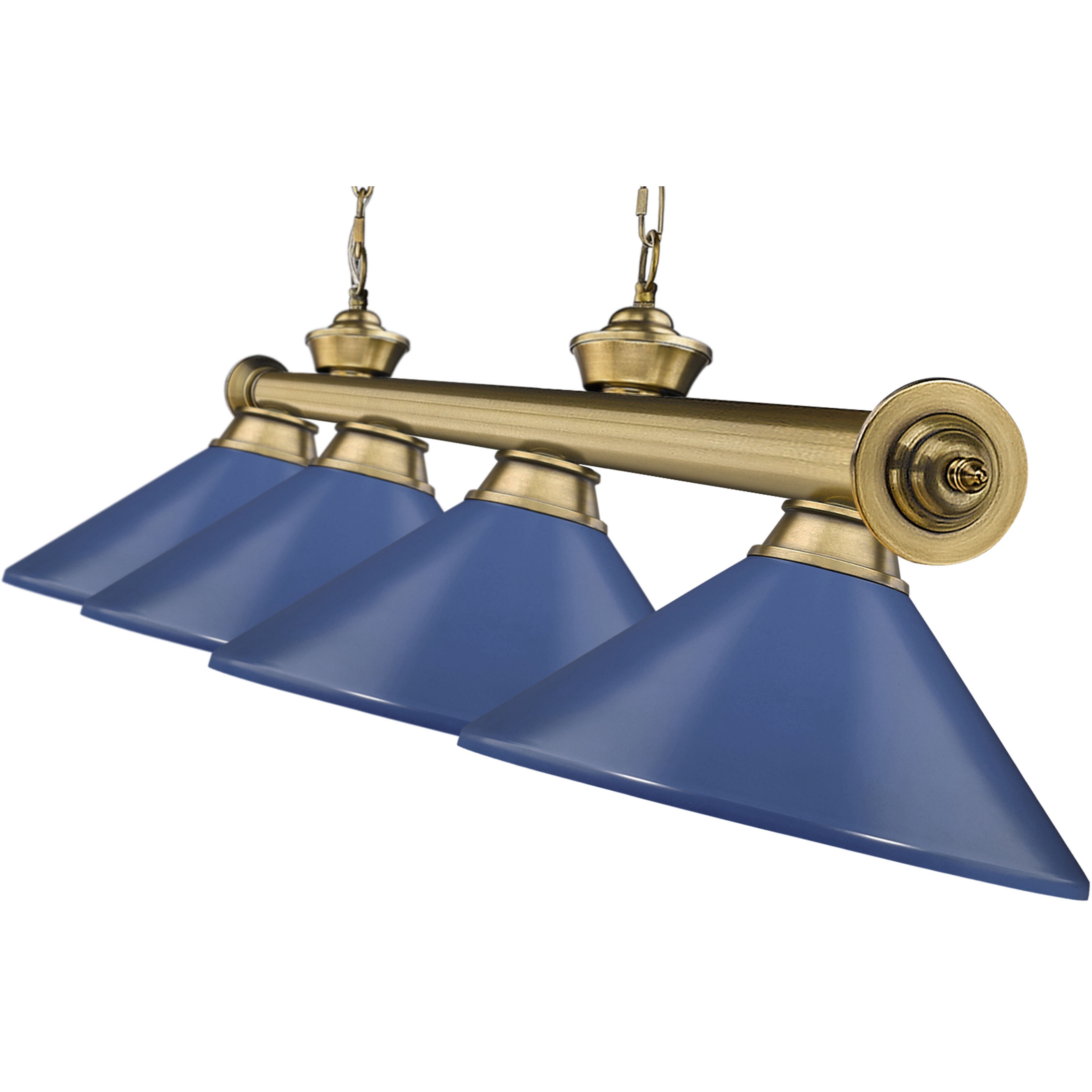 Cordon 4 Light 81.75 inch Rubbed Brass Billiard Ceiling Light in Navy Blue Steel