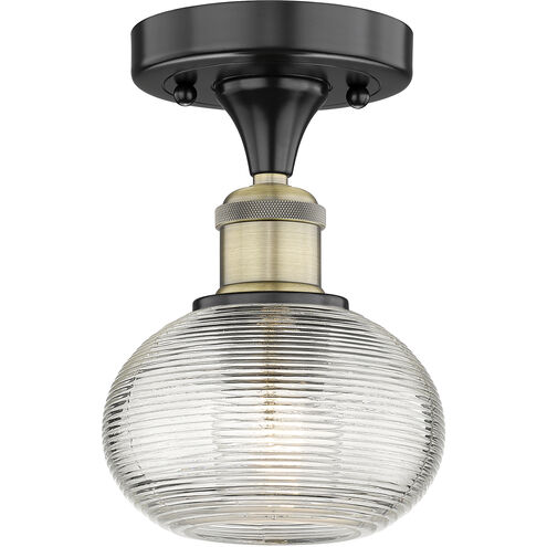 Edison Ithaca 1 Light 6 inch Black Antique Brass Semi-Flush Mount Ceiling Light