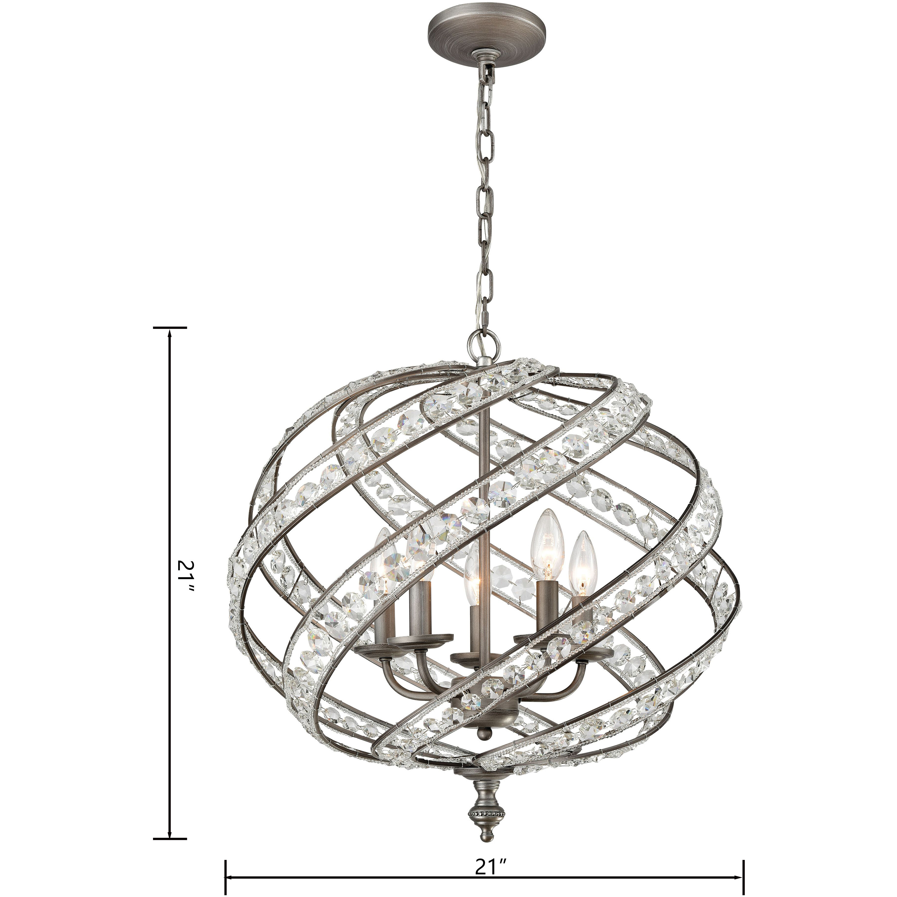 Renaissance 5 Light 21 inch Weathered Zinc with Clear Chandelier Ceiling Light
