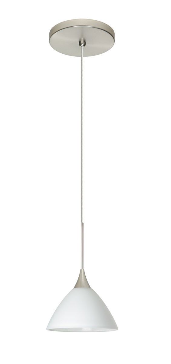 Domi 1 Light Satin Nickel Pendant Ceiling Light in White Glass, Halogen