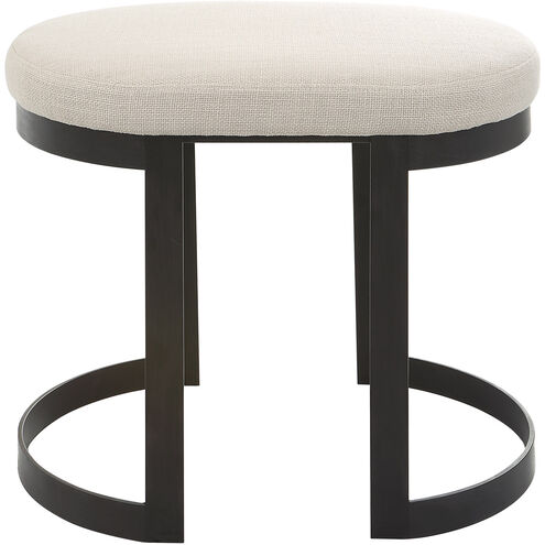 Infinity 20 inch Matte Black and Off-white Linen Fabric Accent Stool