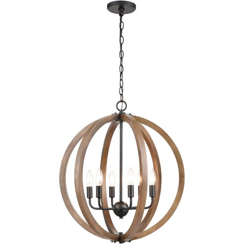 Barrow 6 Light 22 inch Matte Black with Birchwood Chandelier Ceiling Light