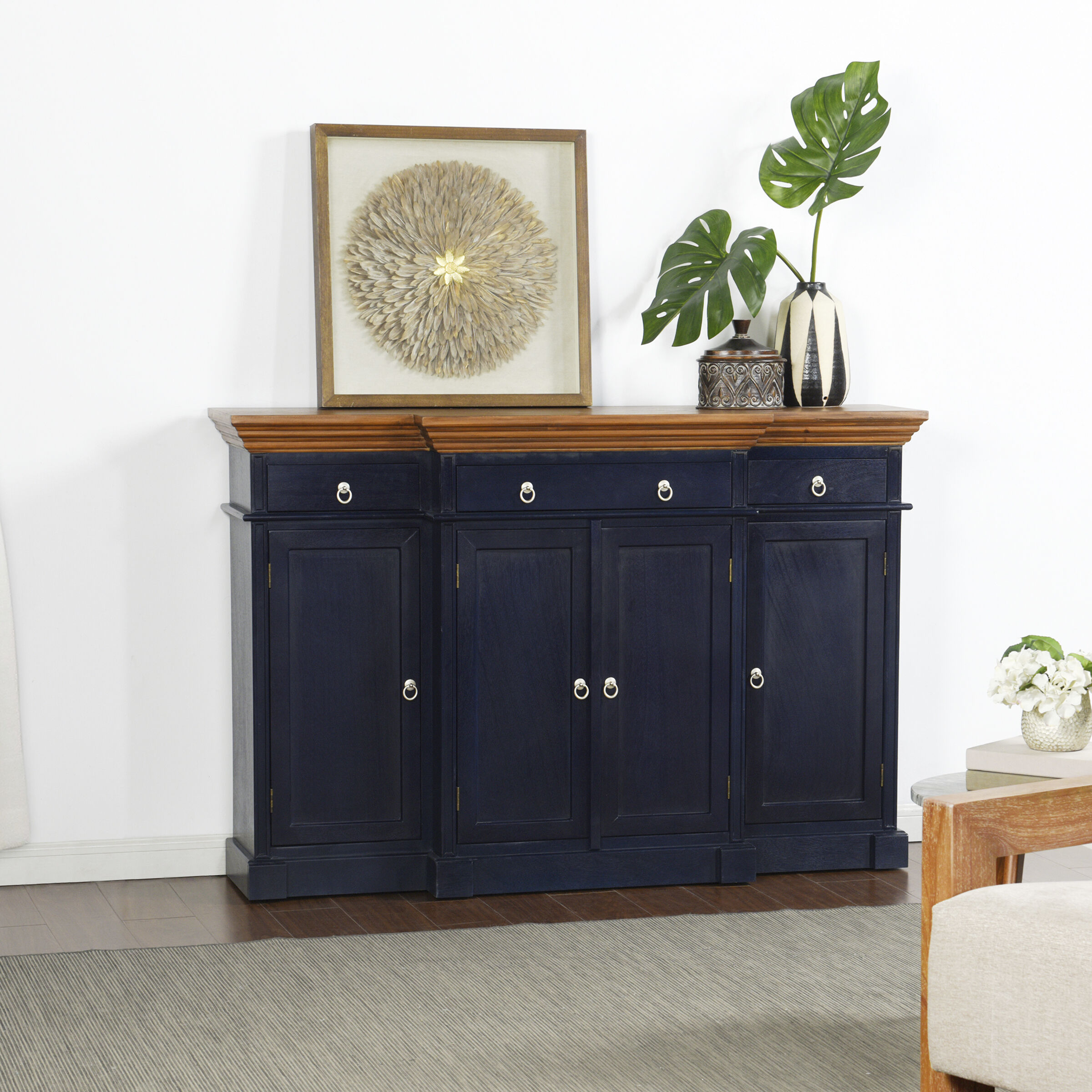 Cameron Dark Blue and Natural Wood Cabinet