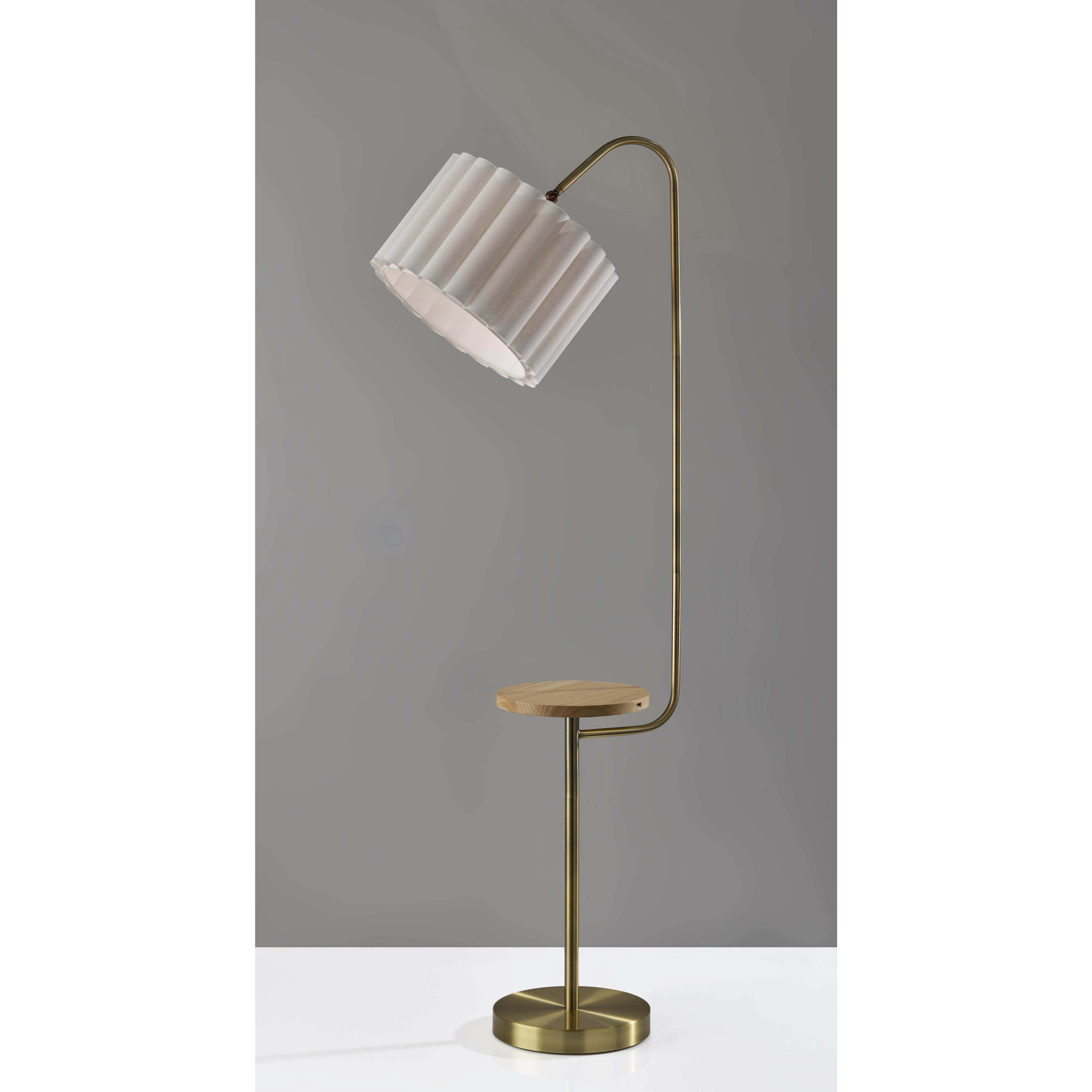 Caldwell 62 inch 100.00 watt Antique Brass and Natural Wood Shelf Floor Lamp Portable Light