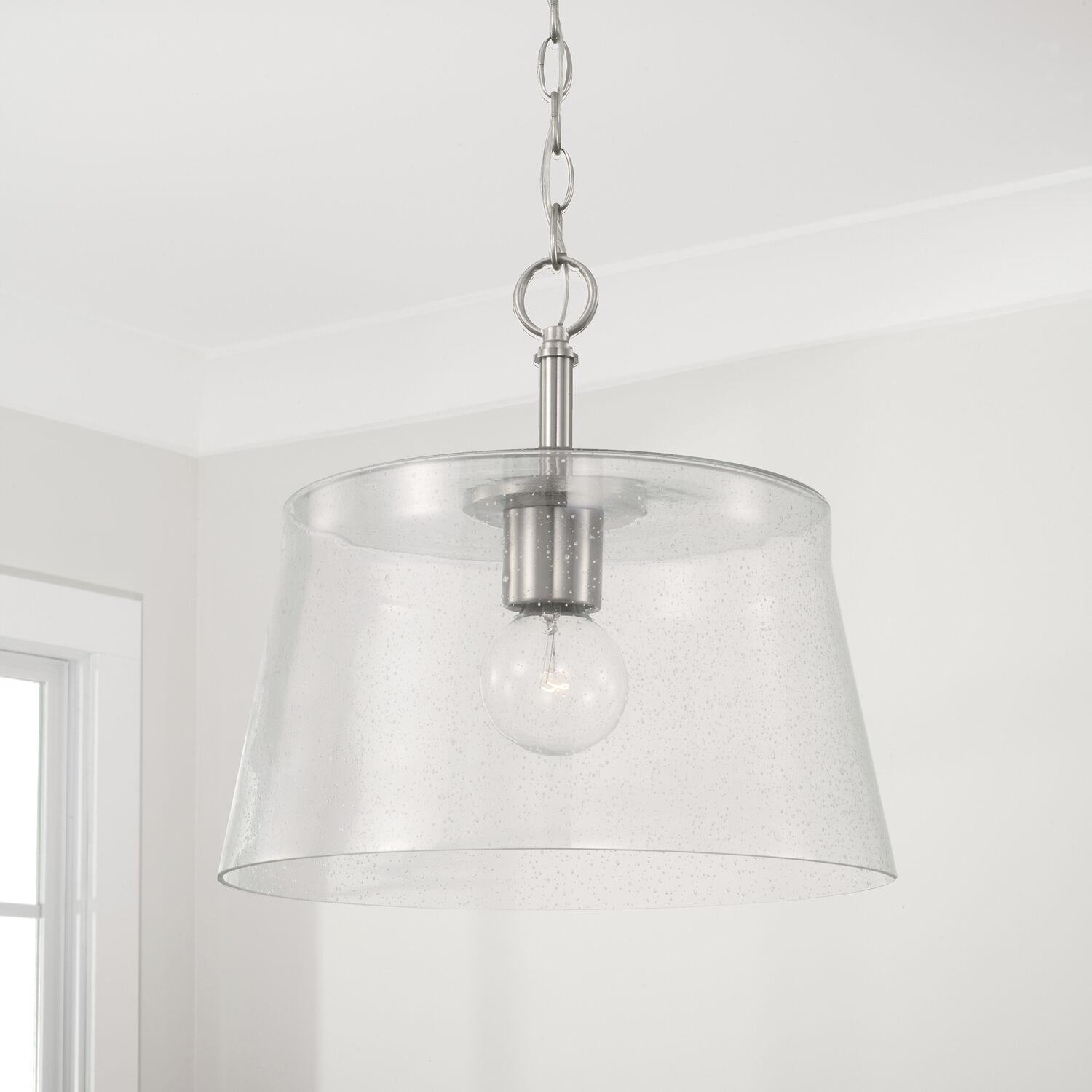 Baker 1 Light 14.25 inch Brushed Nickel Pendant Ceiling Light, Convertible Dual Mount