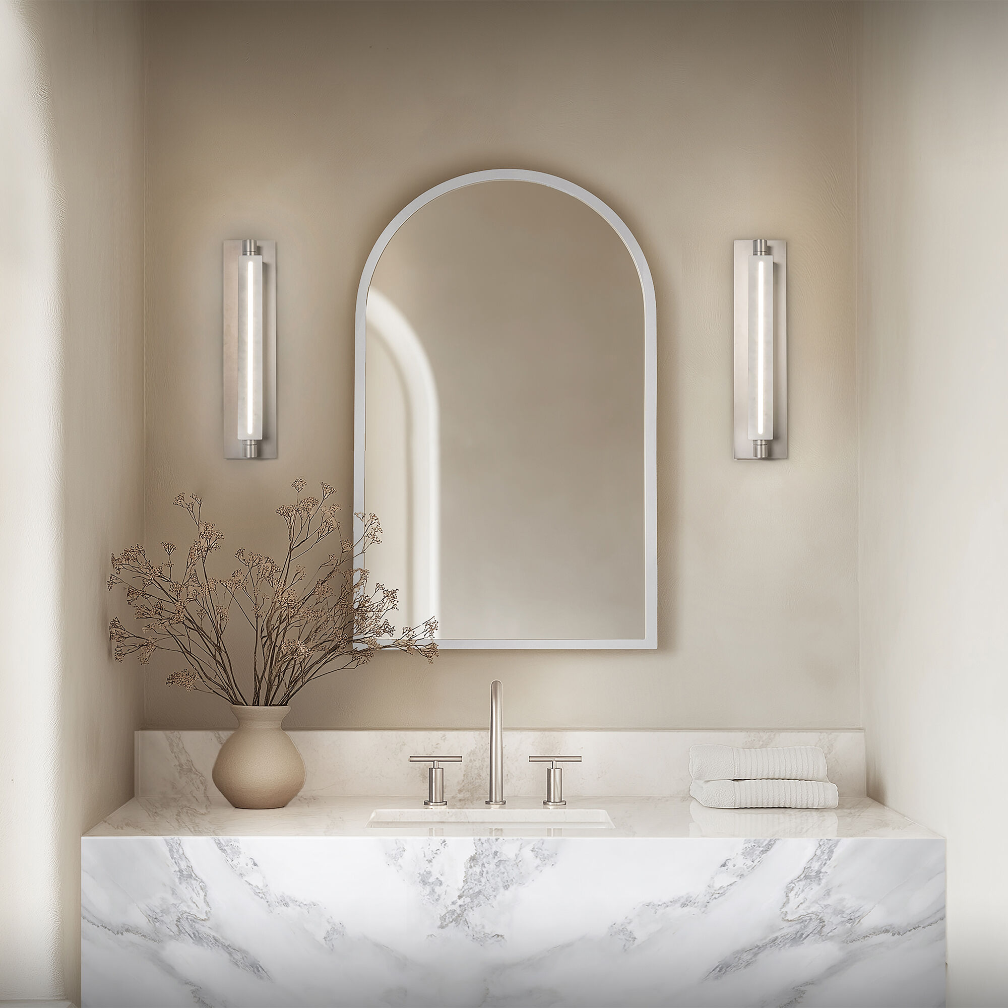 Stanchion Indoor Wall Lighting in White Marble and Brushed Nickel