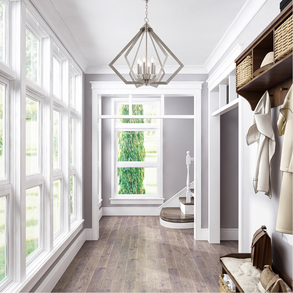 Prism 6 Light 26 inch Brushed Nickel Chandelier Ceiling Light