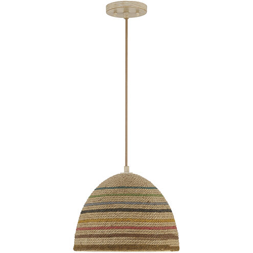 Stella 1 Light 13 inch Matte White and Natural Rattan Color Pendant Ceiling Light