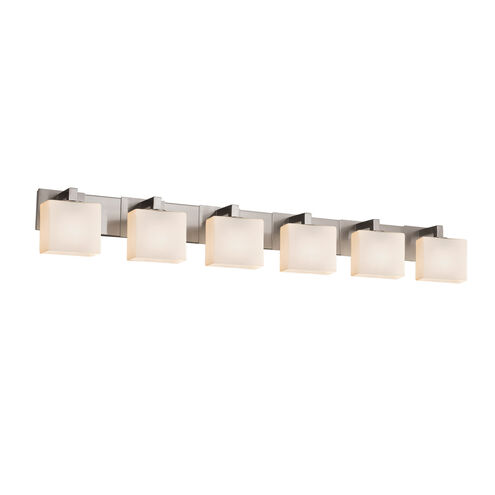 Fusion 6 Light 55.5 inch Brushed Nickel Vanity Light Wall Light in Rectangle, Incandescent, Opal Fusion