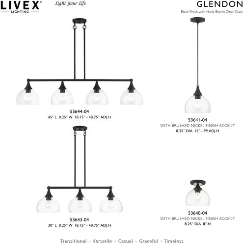 Glendon 3 Light 30 inch Black Linear Chandelier Ceiling Light