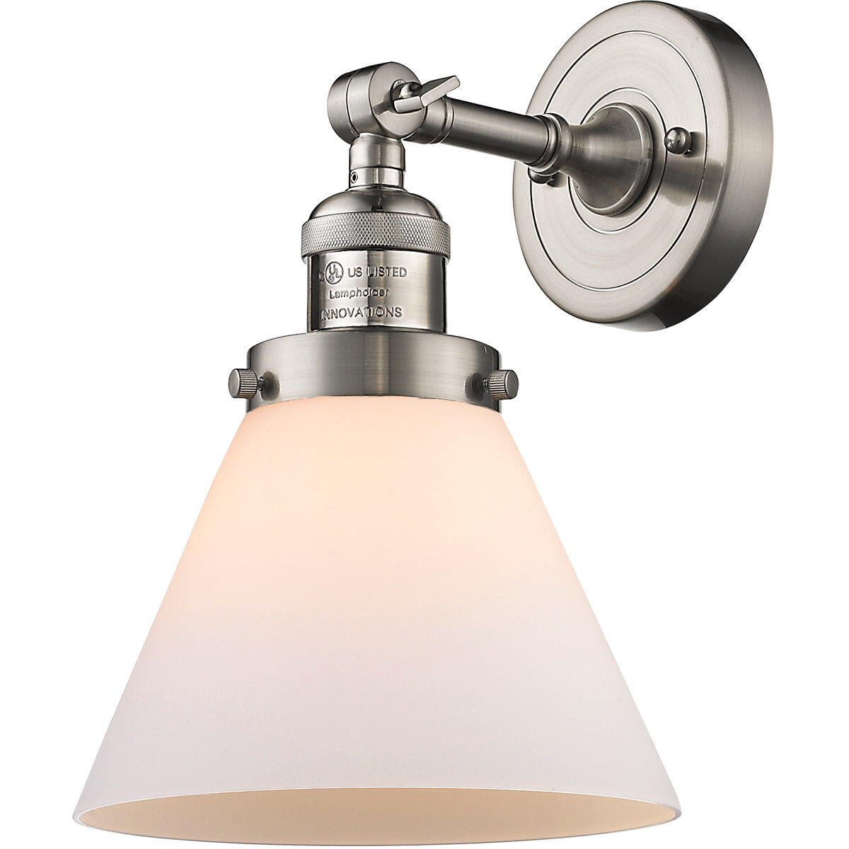 Franklin Restoration Large Cone 1 Light 8 inch Brushed Satin Nickel Semi-Flush Mount Ceiling Light in Matte White Glass, Franklin Restoration